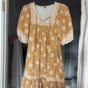 Old Navy Mustard and Cream Floral Mini Dress